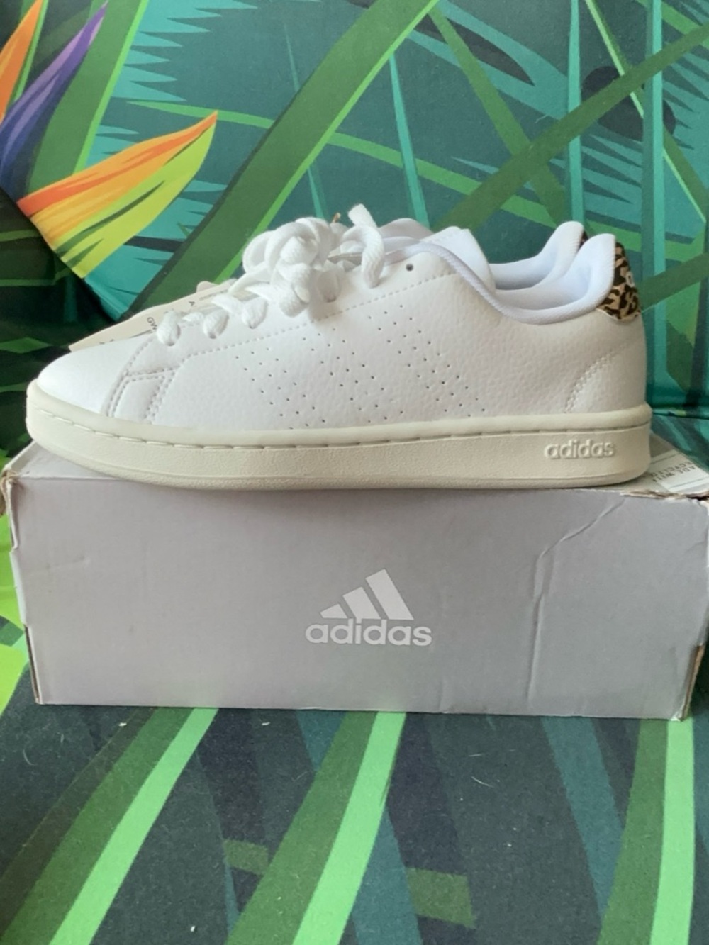 ADIDAS White Sneakers with Leopard Print Logo Accent - Picture 5 of 12